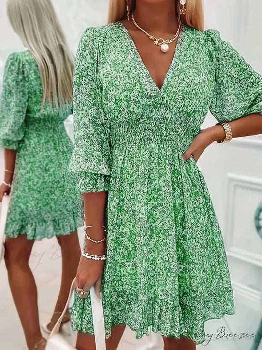 Sleeves with Gown Green and Puff Flowered Bohemian Print S / Blue