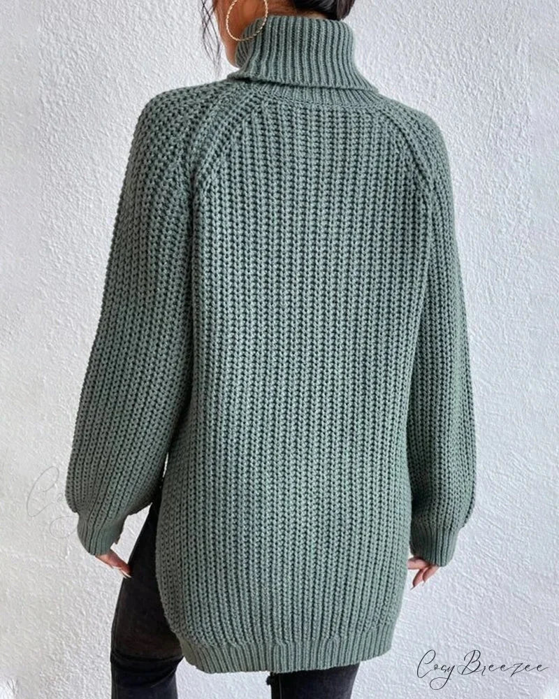 sleeves with raglan sweater and Turtleneck slit