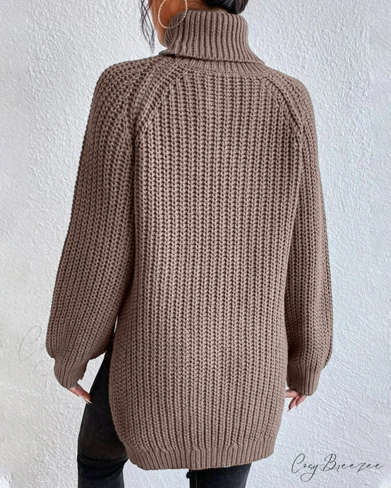 sleeves with raglan sweater and Turtleneck slit