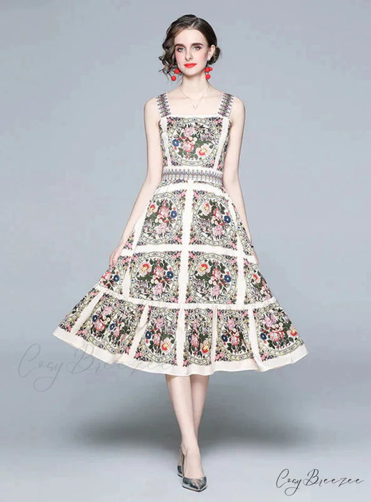 Slim Big Swing Dress with Print