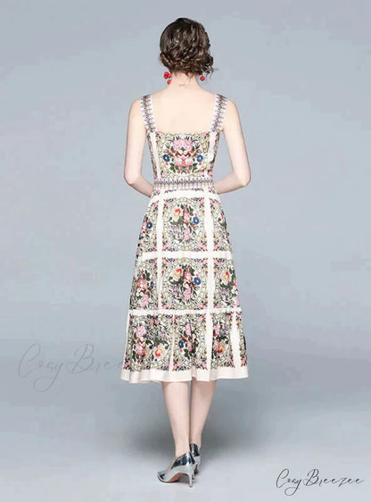 Slim Big Swing Dress with Print