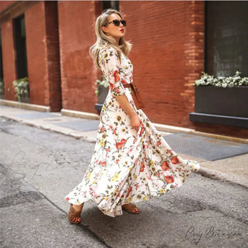 Slim Bodycon Sexy Long Streetwear Plus Size Boho Dress WHITE / S