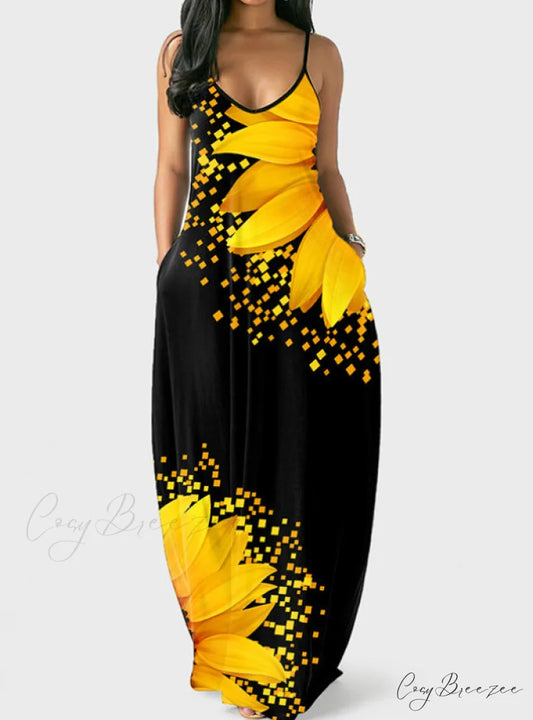 Slim Casual with Trim Ruffles Colorblock Women’s Gown Print S / YELLOW