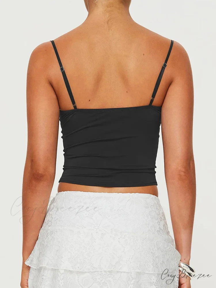 Slim Fit 3D Bow Ruched Sweetheart Neck Backless Spaghetti Strap Stylish Elegant Crop Top