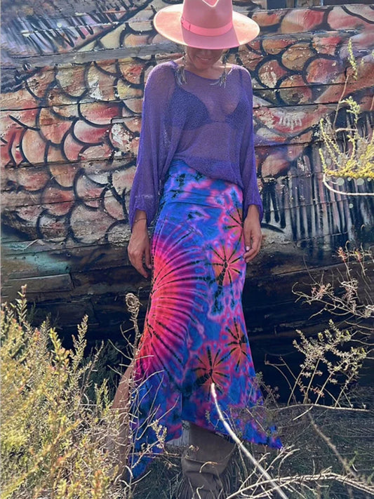 Slim Fit Hip-Hugging Charming Printed Slit Maxi Skirt Blue / S
