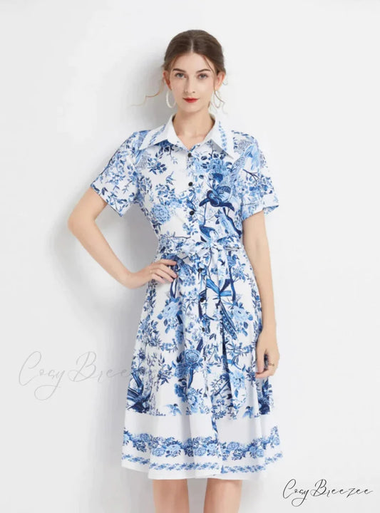 Slim-Fit Short-Sleeved Dress 2XL / blue