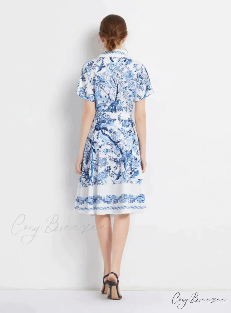 Slim-Fit Short-Sleeved Dress M / blue