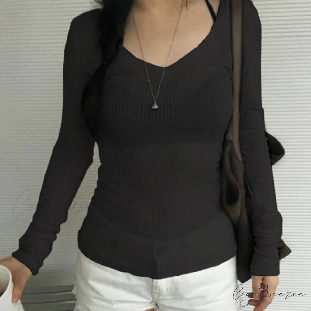 Slim-fitting Crop Top Black / S knittop-250126