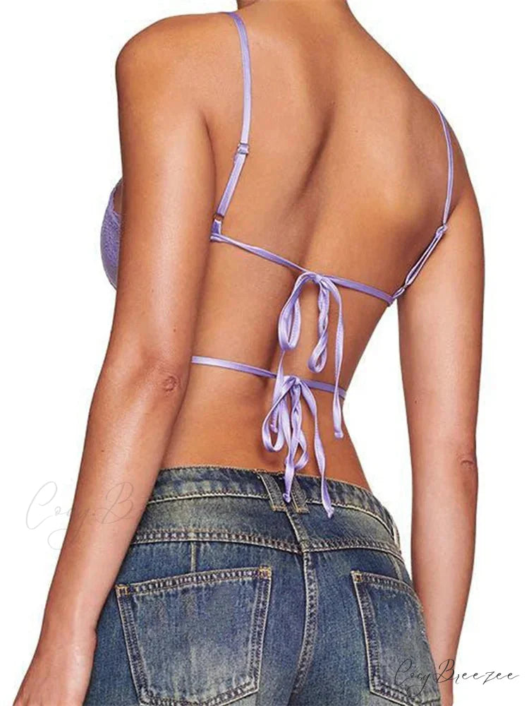 Slim Lace Bowknot Cutout Spaghetti Crop Top croptop-250126