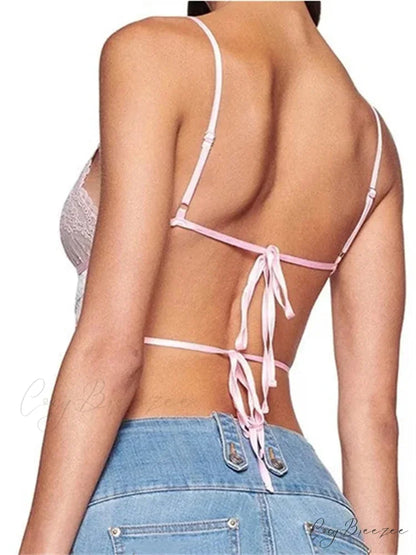 Slim Lace Bowknot Cutout Spaghetti Crop Top croptop-250126