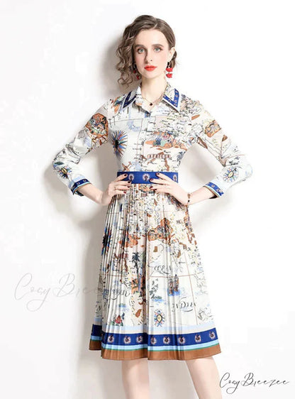 Slim Long Sleeve Shirt Dress with Print