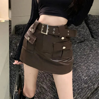 Slim Pocket Wrap PU Skirt skirts-250223