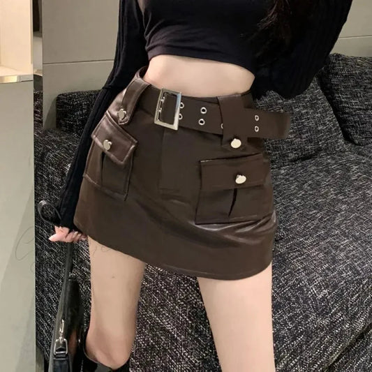 Slim Pocket Wrap PU Skirt skirts-250223