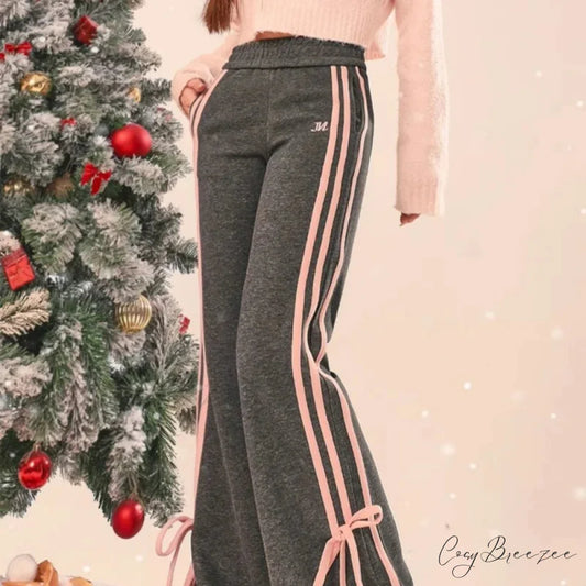 Slim Relaxed Gray Sports Flared Pants pants-241228