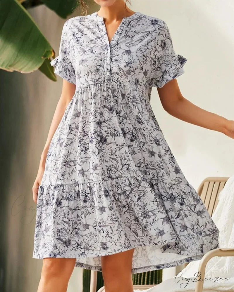 Slim Slip Dress with Rose Print Gray / S