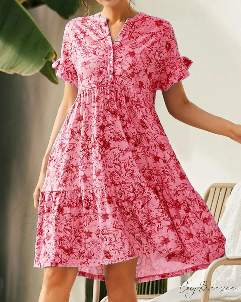 Slim Slip Dress with Rose Print Red / S