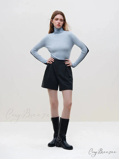 Slim Style Two-wear High Turtleneck Sweater Blue Navy-Blue / S swraters-241228