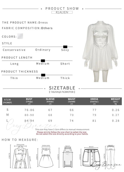 Slim White Elegant Mini Waist High Women for Gown Spring Office A-Line Lady - Party Autumn Solid Dress