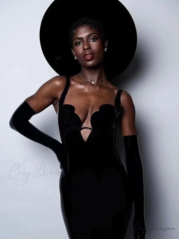Sling Deep V Neck Black Party Dress