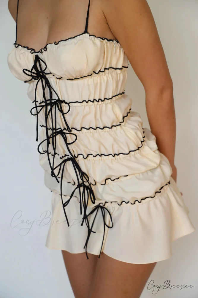 Sling Pleated See-Through Mini Dress minidress-250223