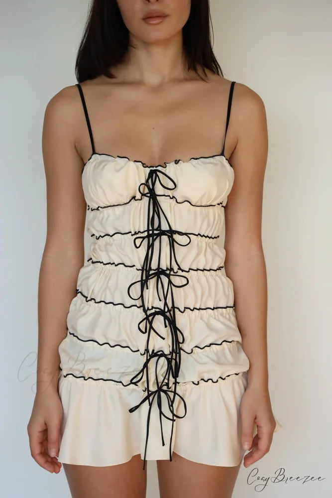 Sling Pleated See-Through Mini Dress white 1 / S minidress-250223