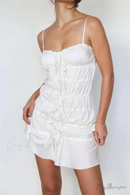 Sling Pleated See-Through Mini Dress WHITE / S minidress-250223