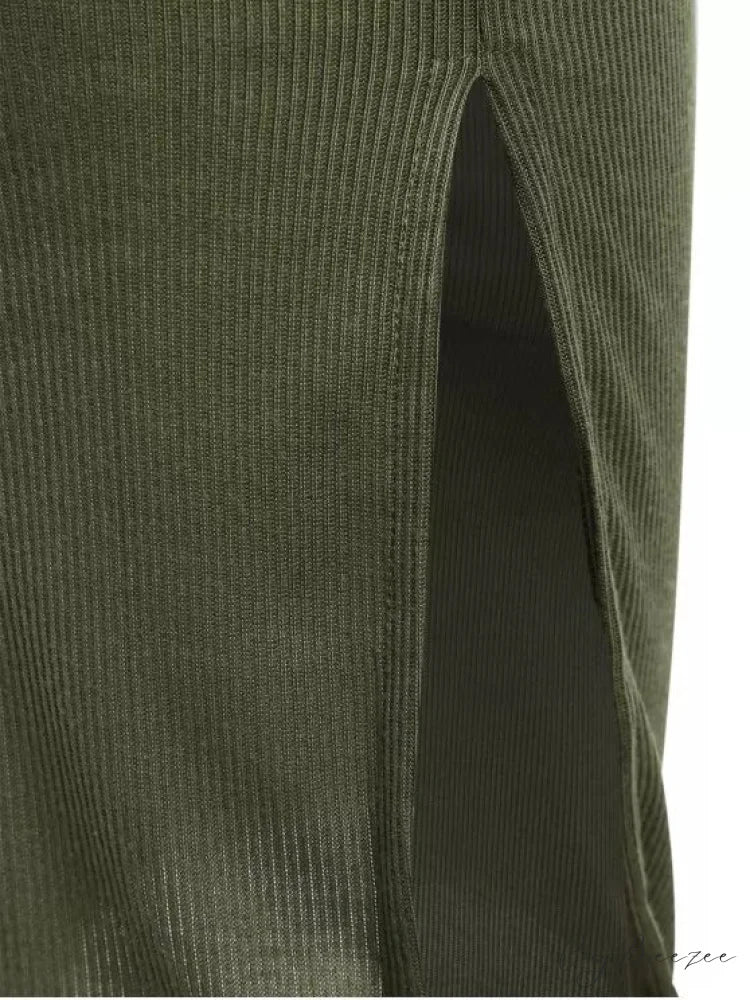 Slip Bodycon Ribbed Slit Dress