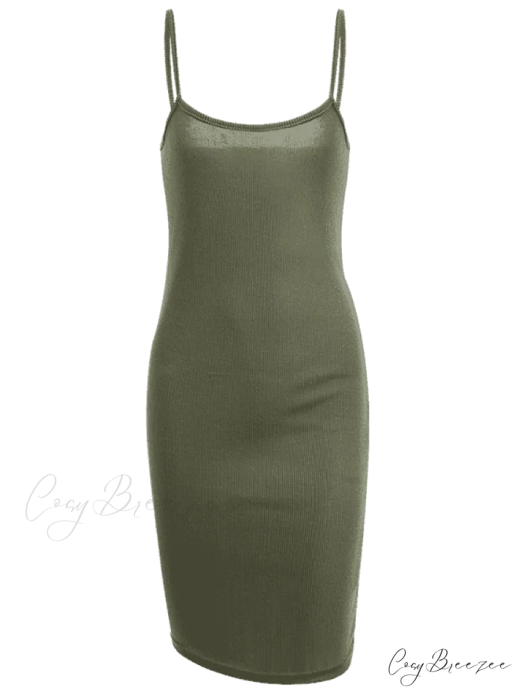 Slip Bodycon Ribbed Slit Dress L / BLACK