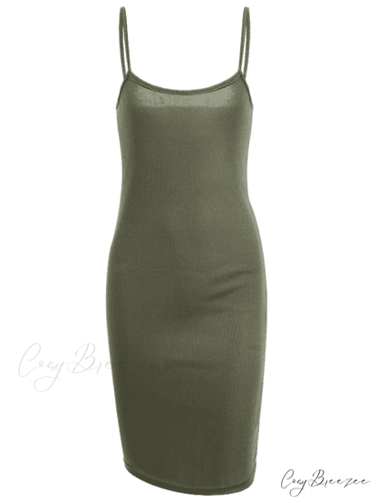 Slip Bodycon Ribbed Slit Dress L / BLACK