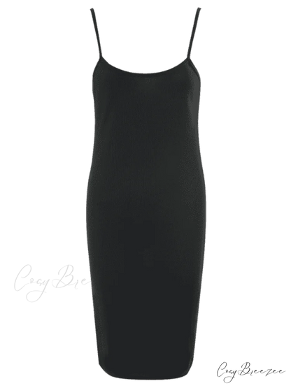 Slip Bodycon Ribbed Slit Dress M / BLACK