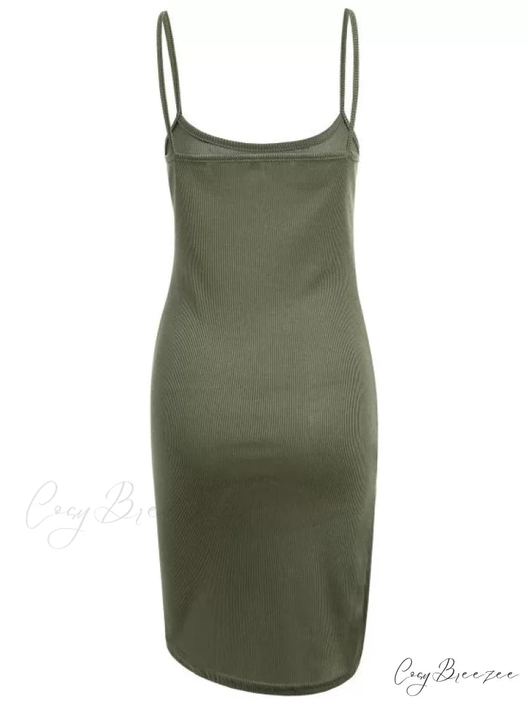 Slip Bodycon Ribbed Slit Dress XL / ARMY GREEN