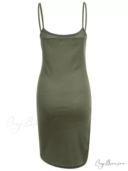 Slip Bodycon Ribbed Slit Dress XL / ARMY GREEN