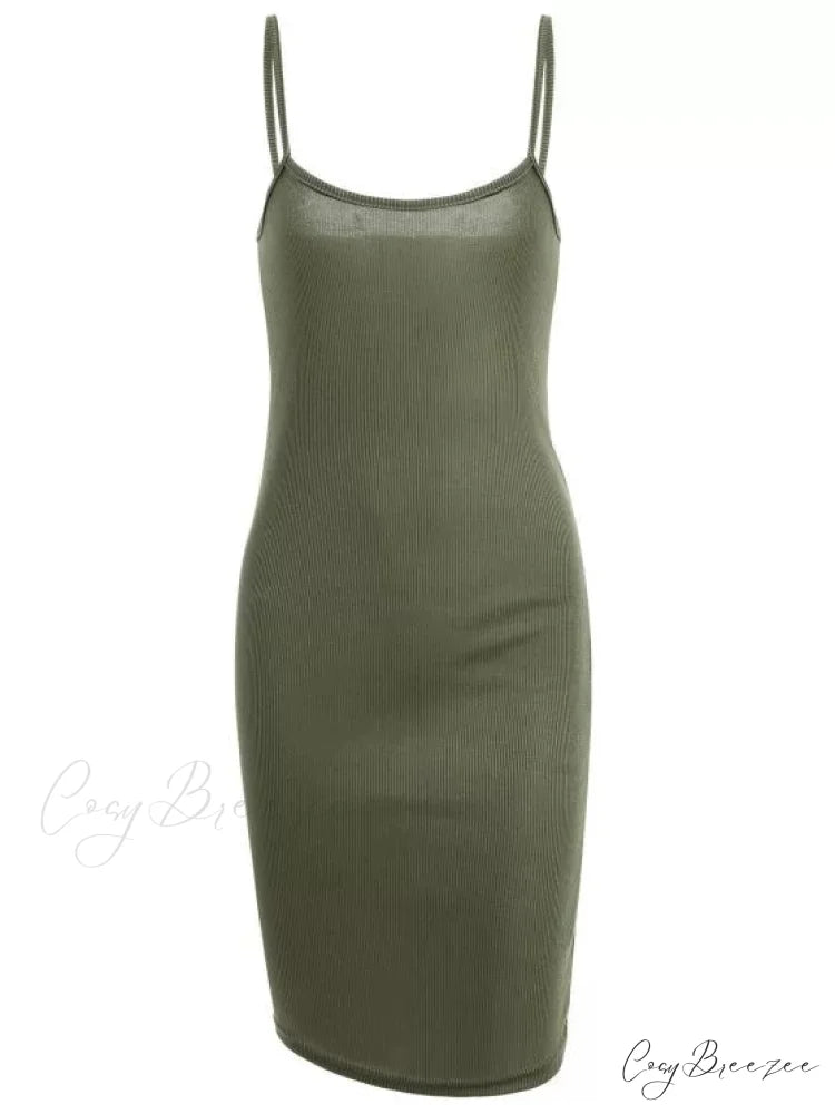 Slip Bodycon Ribbed Slit Dress XL / BLACK