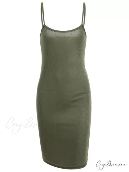 Slip Bodycon Ribbed Slit Dress XL / BLACK