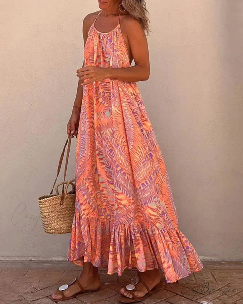 Slip dress with printed design