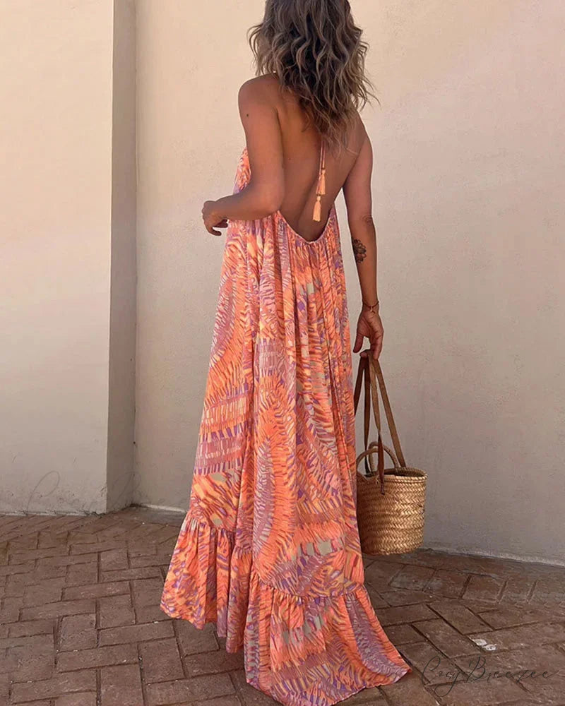 Slip dress with printed design
