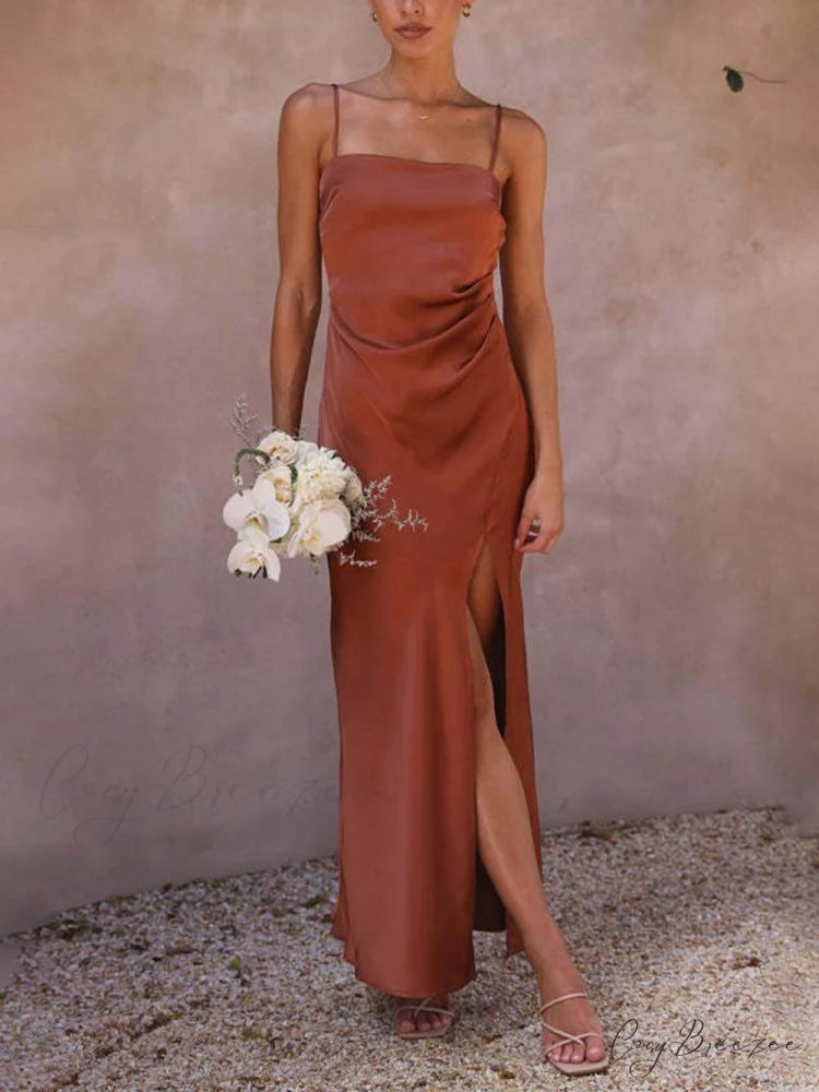 Slit Elegant Suspender Dress