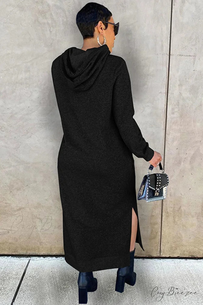 Slit Hem Hoodie Dress Black / L