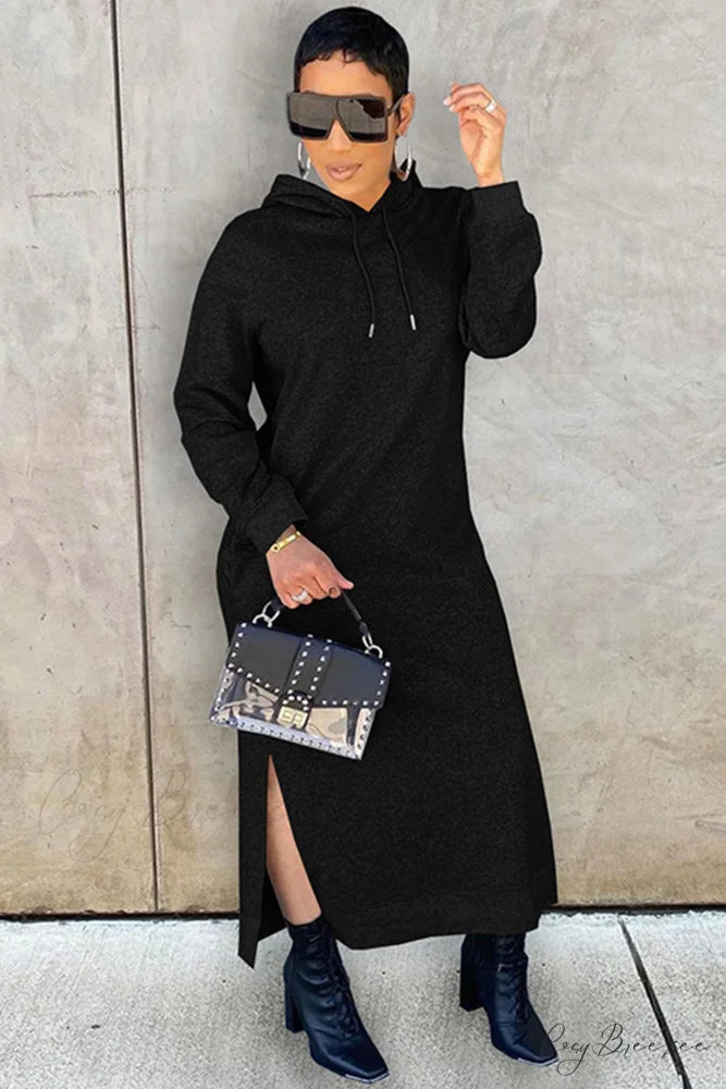 Slit Hem Hoodie Dress Black / M