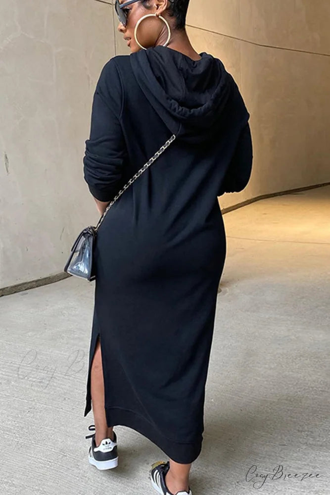 Slit Hem Hoodie Dress Black / XL