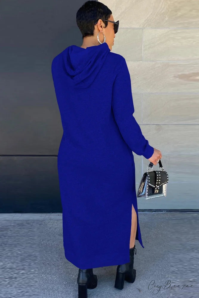Slit Hem Hoodie Dress Blue / L