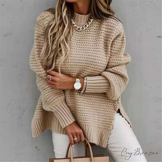 Slit Neck Round Sweater