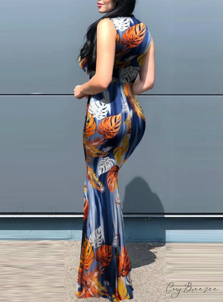 Slit Sunflower Gown Full-Length in Plunge Design Black M / WHITE