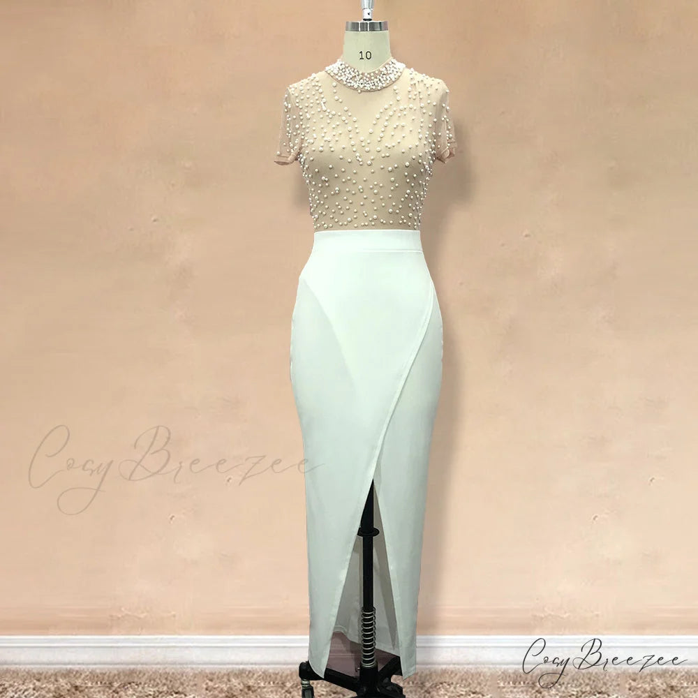 Slit Tulle Night Sexy with - Party Sleeves Gown Patchwork Transparent - Beaded for Warm-Season Outfit Brief Women