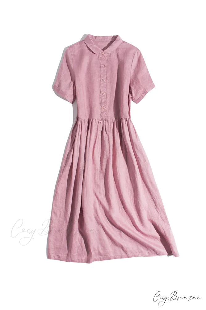 Slouchy Linen Daisy Dress Pink / M