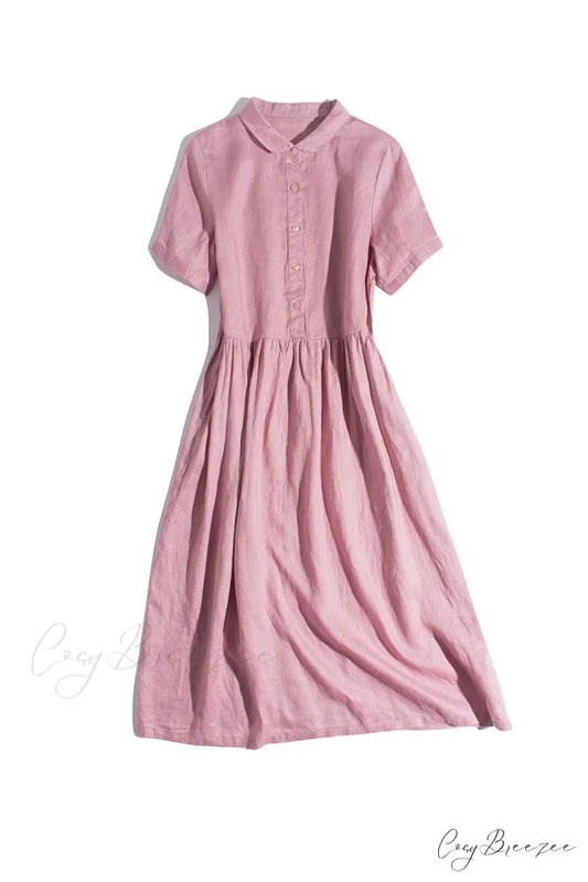 Slouchy Linen Daisy Dress Pink / M
