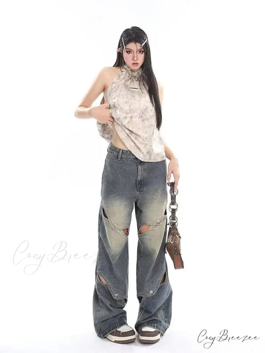 Small Crowd Deconstruction Design Sense High Street Wide Leg Trendy Brand Women’s Jean