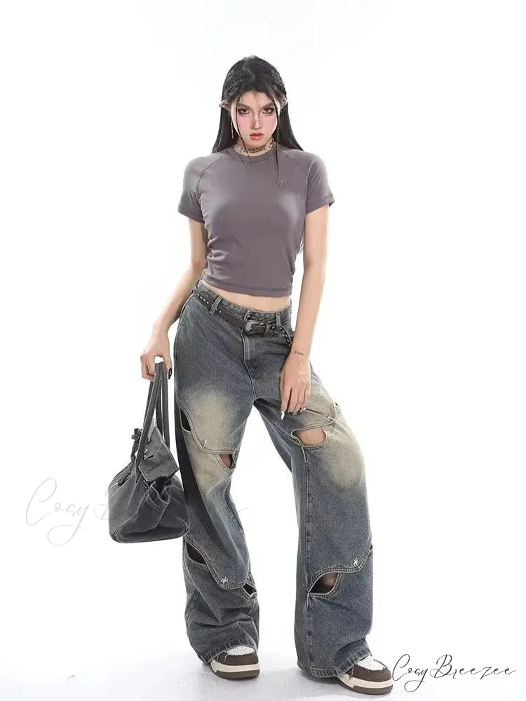 Small Crowd Deconstruction Design Sense High Street Wide Leg Trendy Brand Women’s Jean