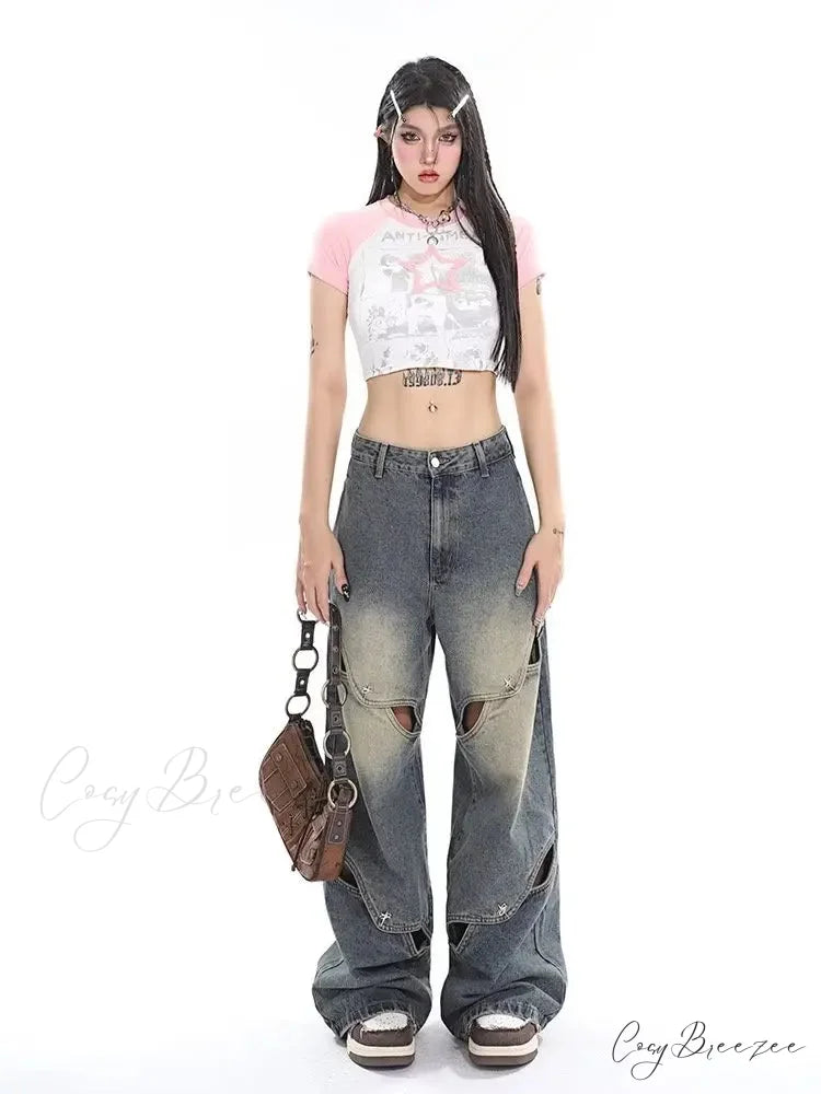 Small Crowd Deconstruction Design Sense High Street Wide Leg Trendy Brand Women’s Jean