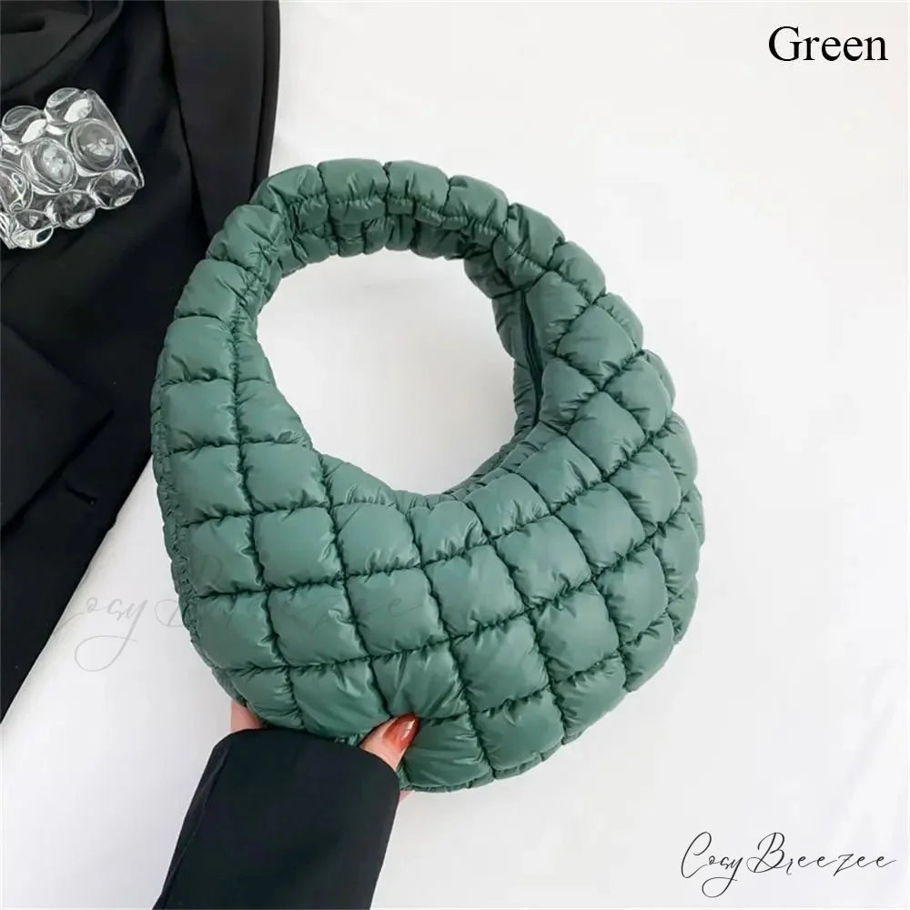Small Quilted Cotton Padded Tote Handbag Green handbag-250126